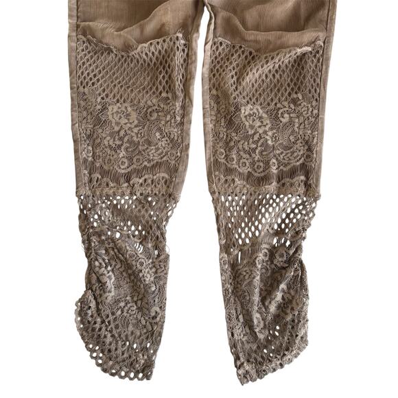 Pretty Angel Tan Brown Linen Blend Pull On Tapered Pants Artsy Eclectic Medium - Picture 5 of 8